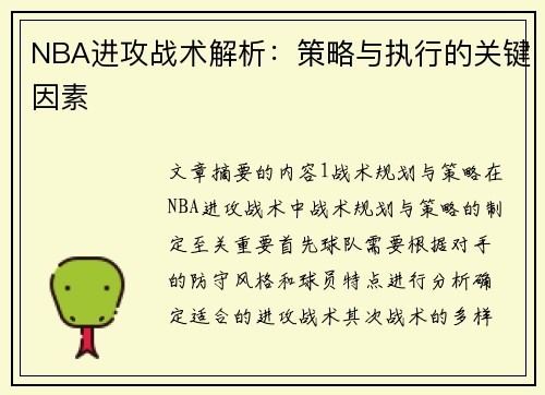 NBA进攻战术解析：策略与执行的关键因素