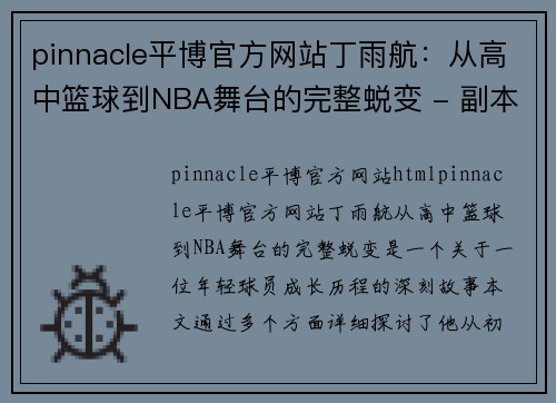 pinnacle平博官方网站丁雨航：从高中篮球到NBA舞台的完整蜕变 - 副本