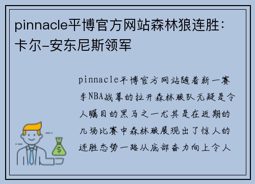 pinnacle平博官方网站森林狼连胜：卡尔-安东尼斯领军