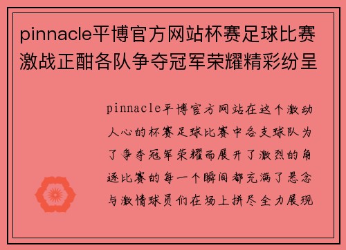 pinnacle平博官方网站杯赛足球比赛激战正酣各队争夺冠军荣耀精彩纷呈