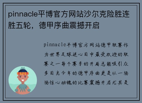 pinnacle平博官方网站沙尔克险胜连胜五轮，德甲序曲震撼开启